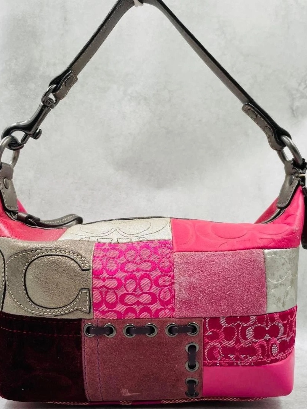 Coach Mini Pink Multi Patchwork Shoulder Bag